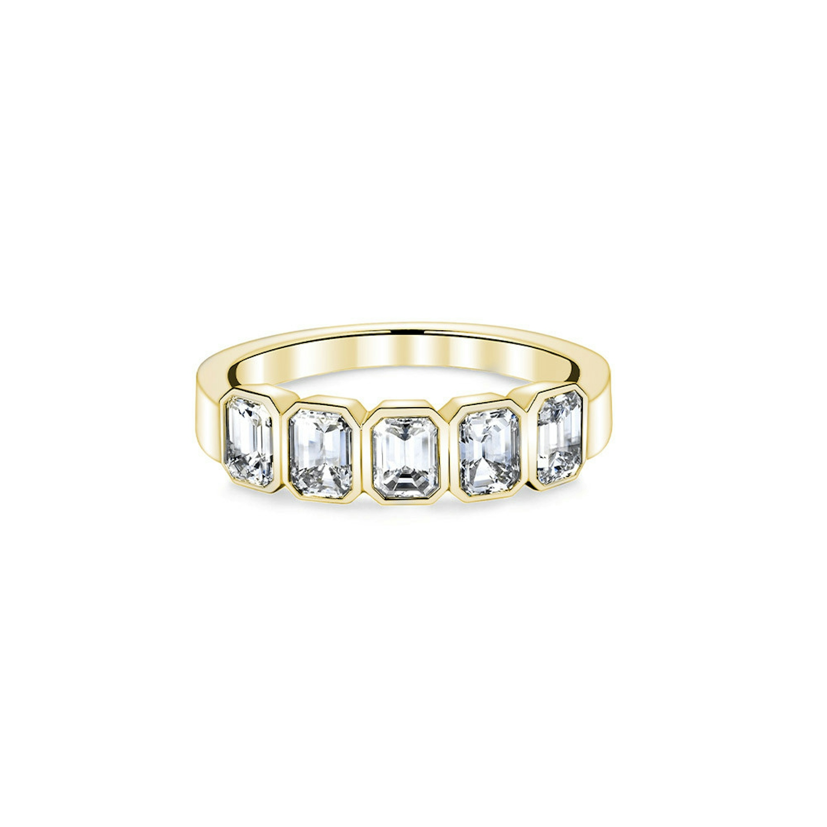 Vertical 18K Yellow North-South Emerald Diamond Bezel-Set Band
