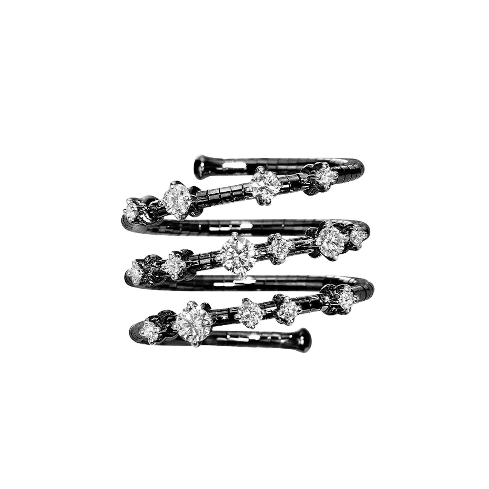 Vertical 18K Black Gold 3 Row Spiral Diamond Ring