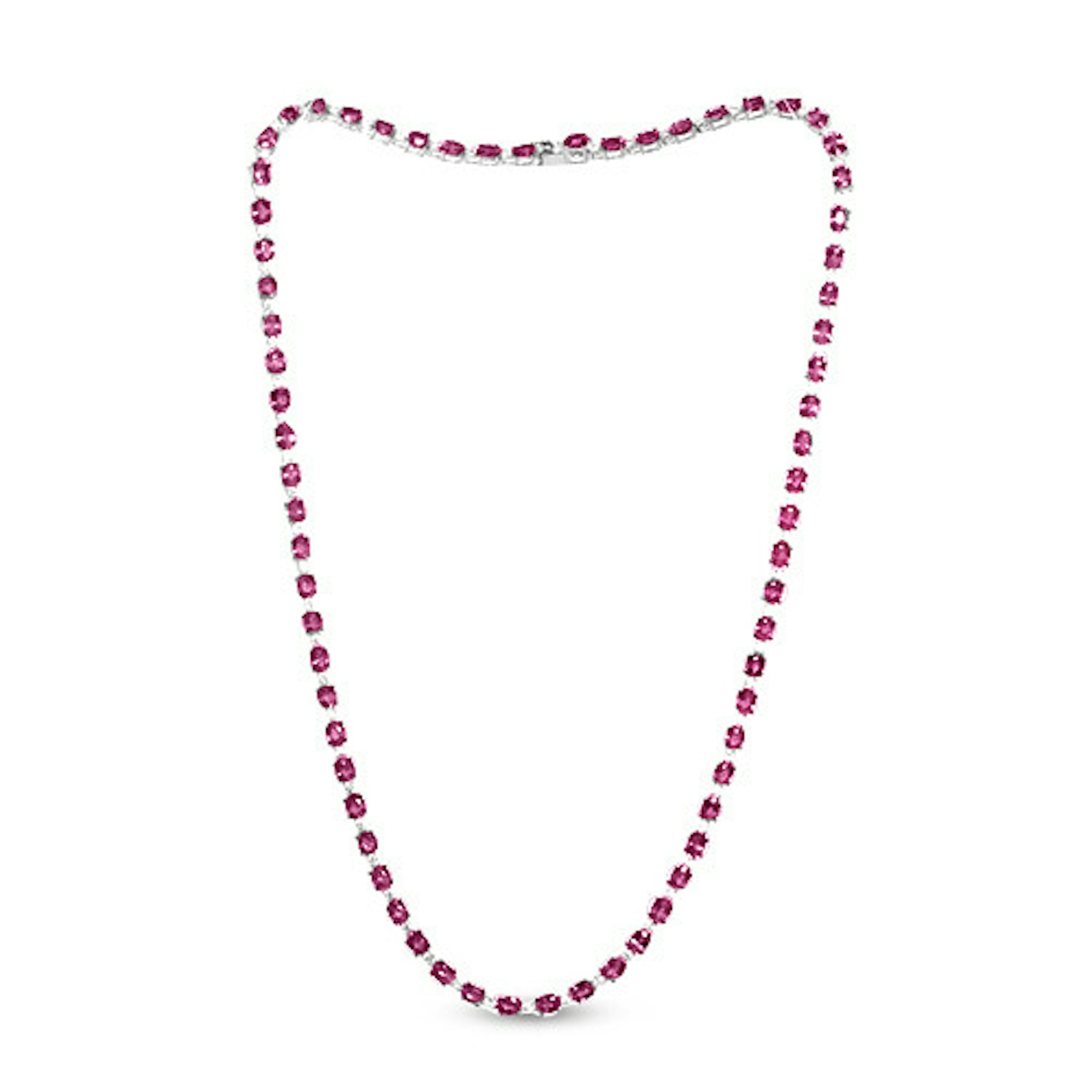 Vertical 18K White Gold Diamond And Ruby Necklace