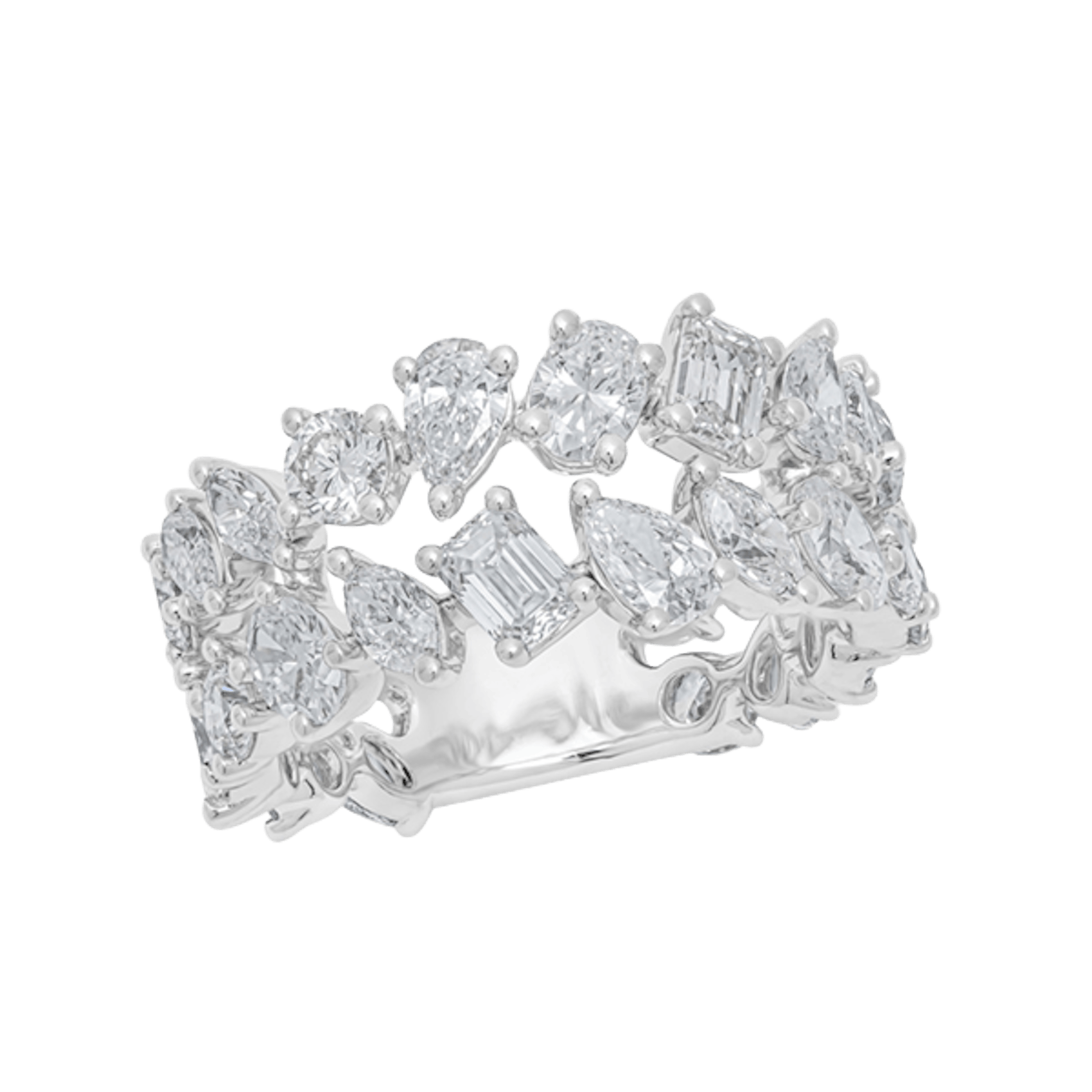 Vertical Two-Row Multi-Shaped Diamond Ring