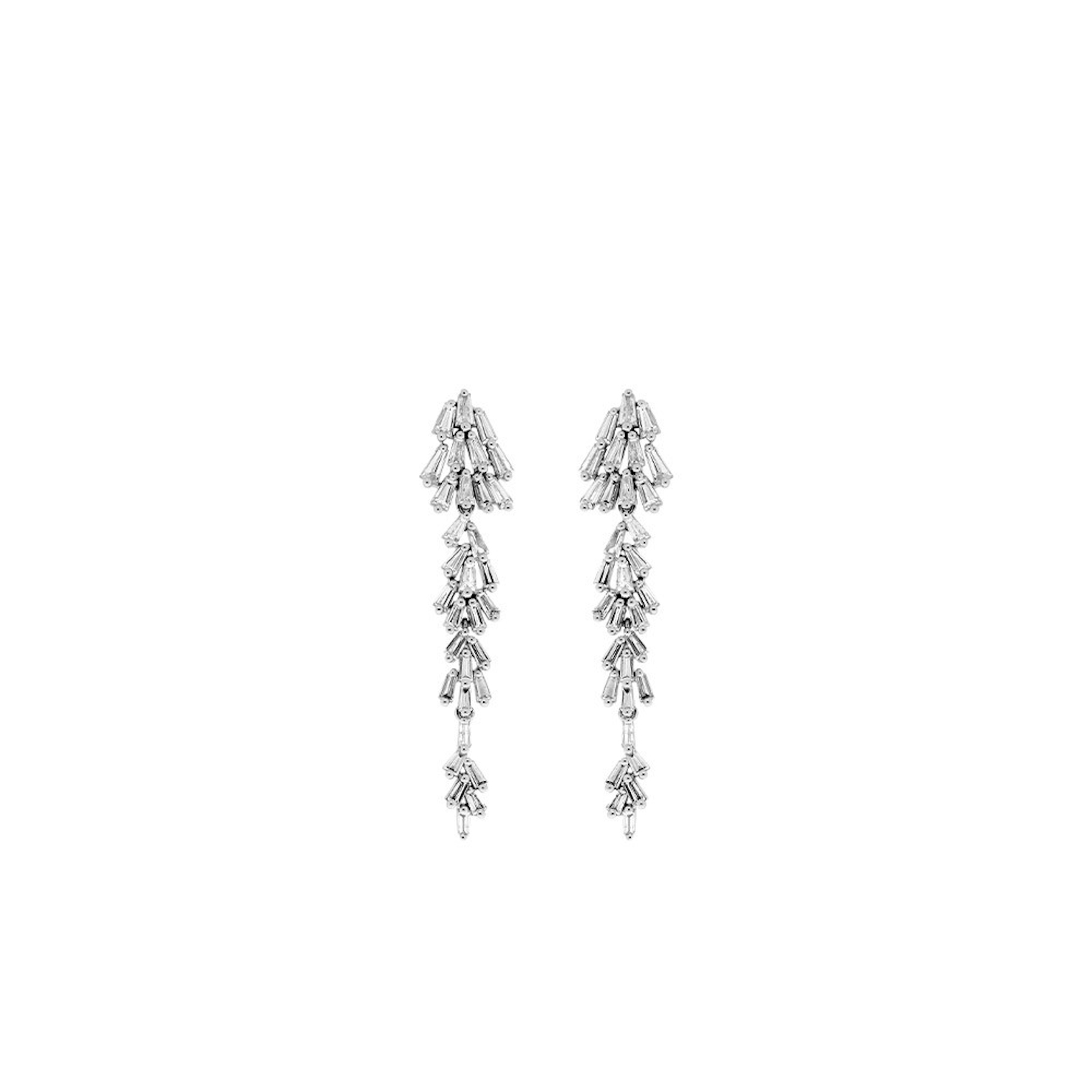 Vertical 18K White Gold Diamond Earrings