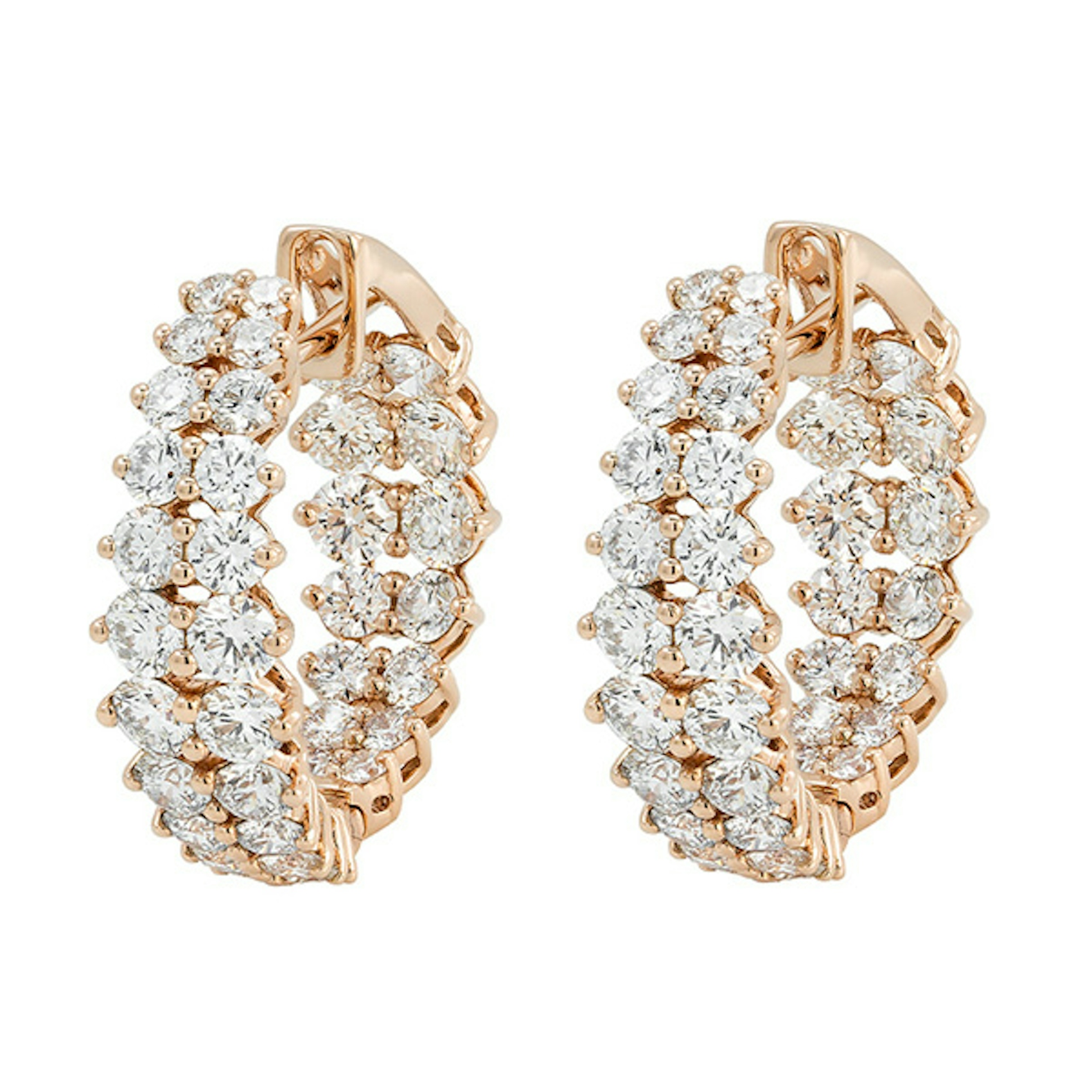 Vertical Double-Row Diamond Hoop Earrings