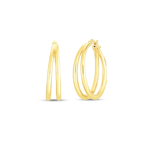 Vertical 18K Yellow Gold Designer Gold Thin Double Hoops