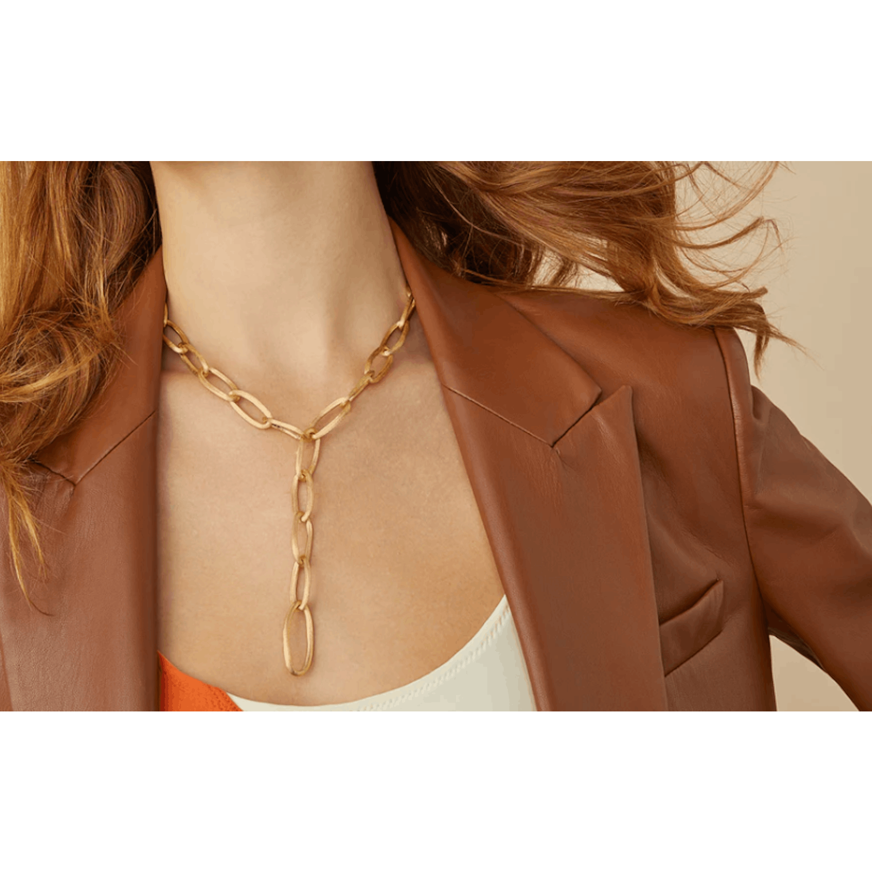 Horizontal 18K Yellow Gold Jaipur Convertible Oval Link Lariat Necklace