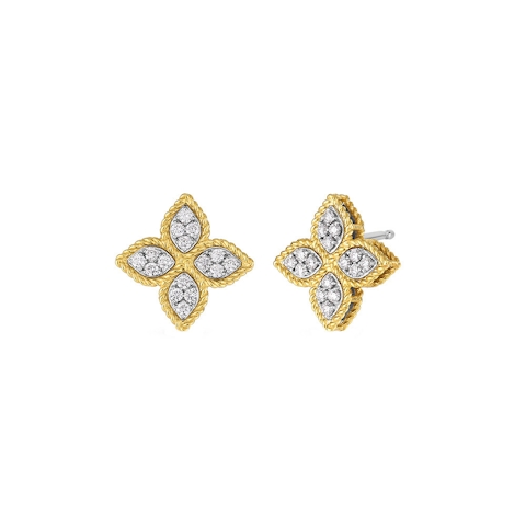 Vertical 18K Yellow Gold/White Gold Princess Flower Diamond Studs