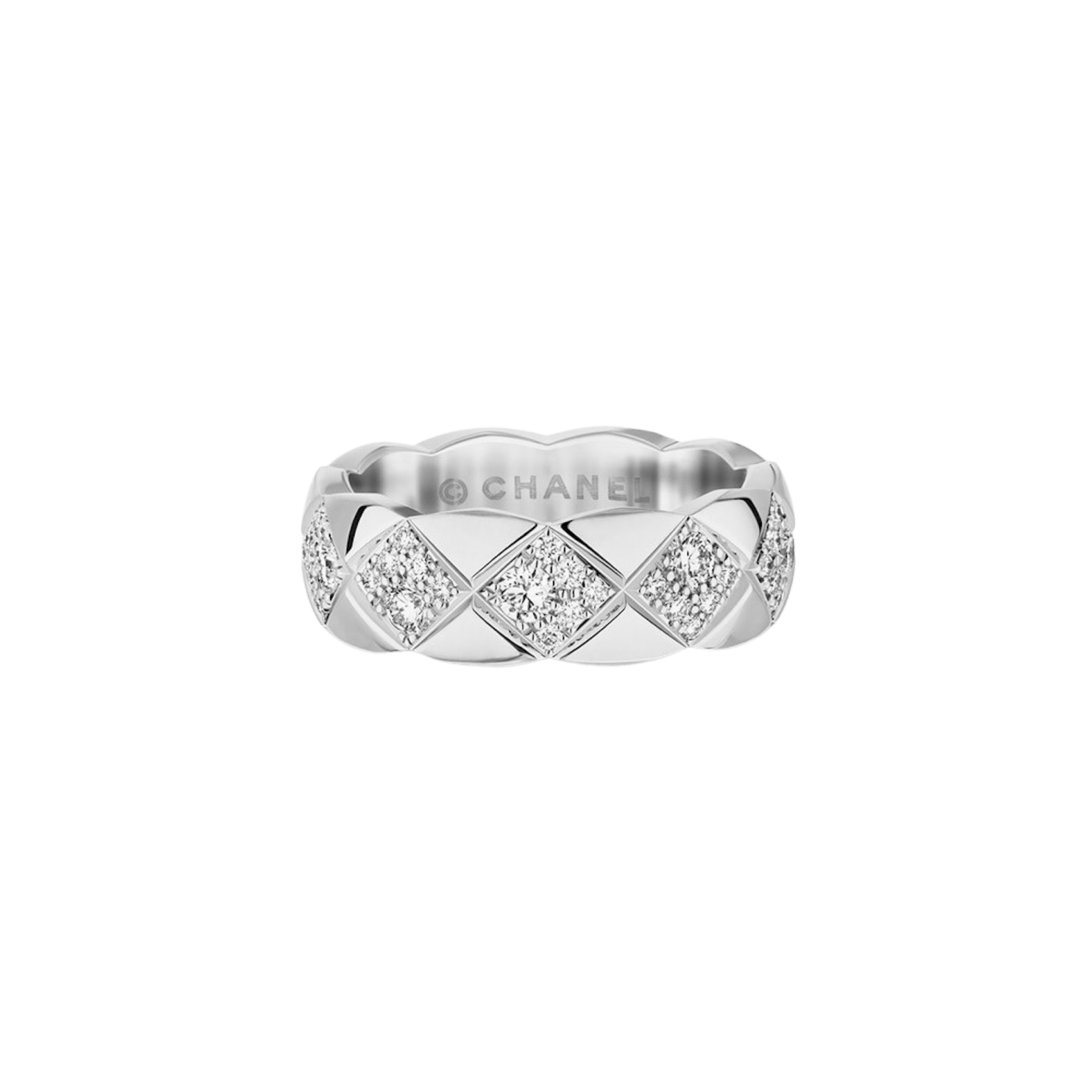 Vertical 18K White Gold Coco Crush Quilted Diamond Semi-Pave Small Ring