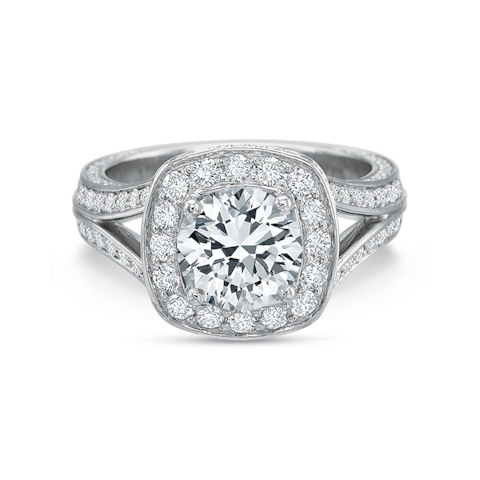 Vertical White Gold Halo Semi-Mount Engagement Ring