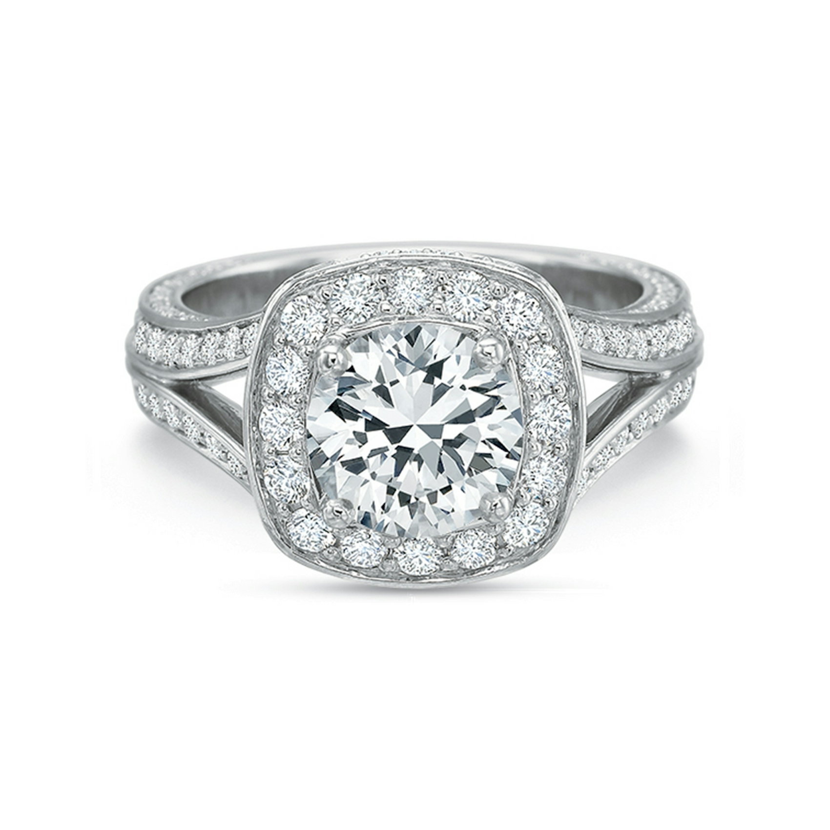 Vertical White Gold Halo Semi-Mount Engagement Ring