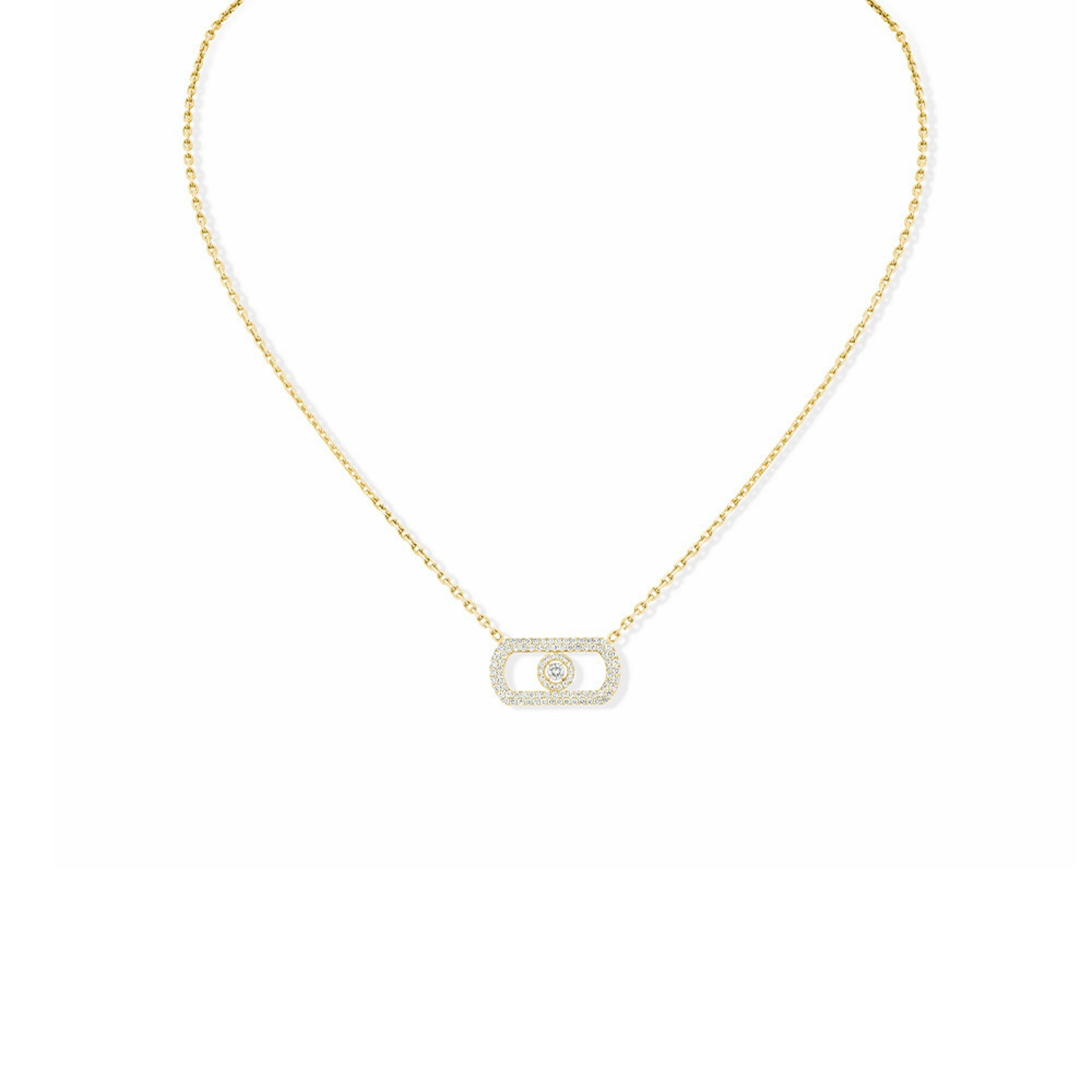 Vertical 18K Yellow Gold Move Citizen Diamond Pave Necklace