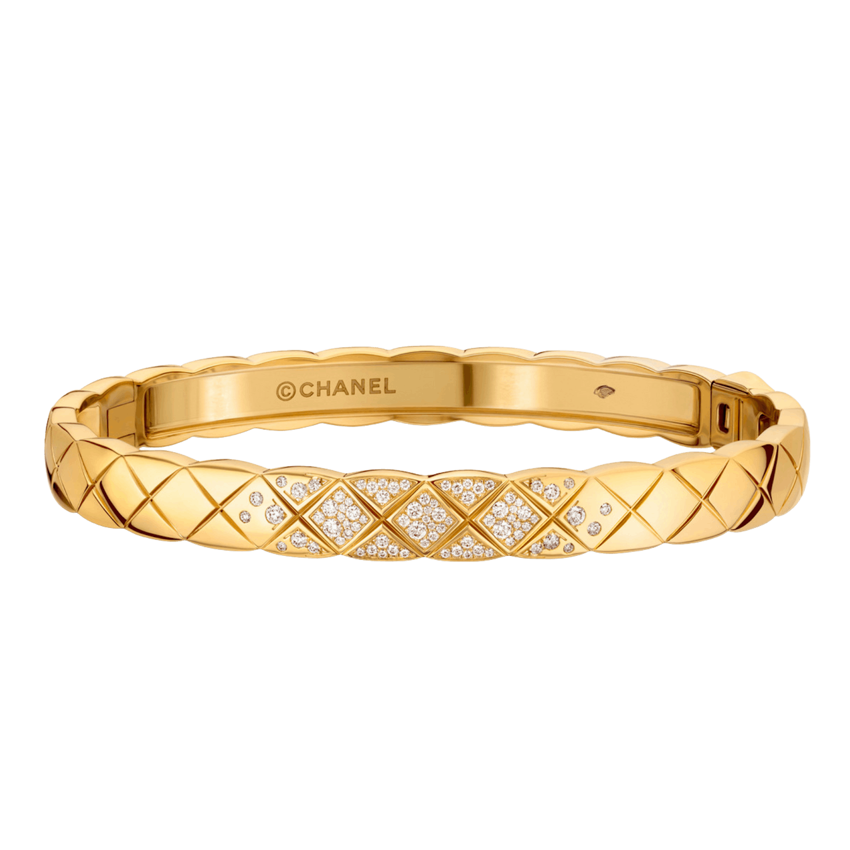Vertical 18K Yellow Gold Coco Crush Quilted Diamond Bangle