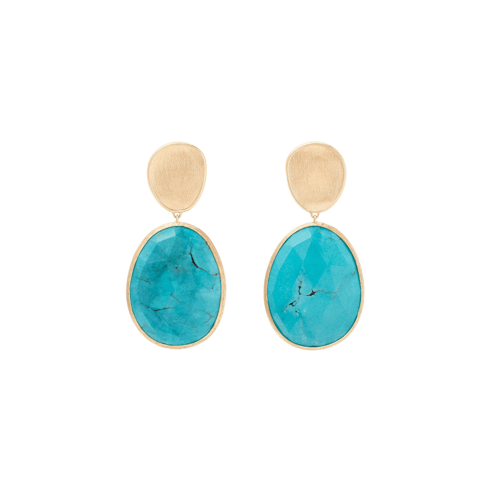 Vertical Lunaria 18K Yellow Gold Double Drop Turquoise Earrings