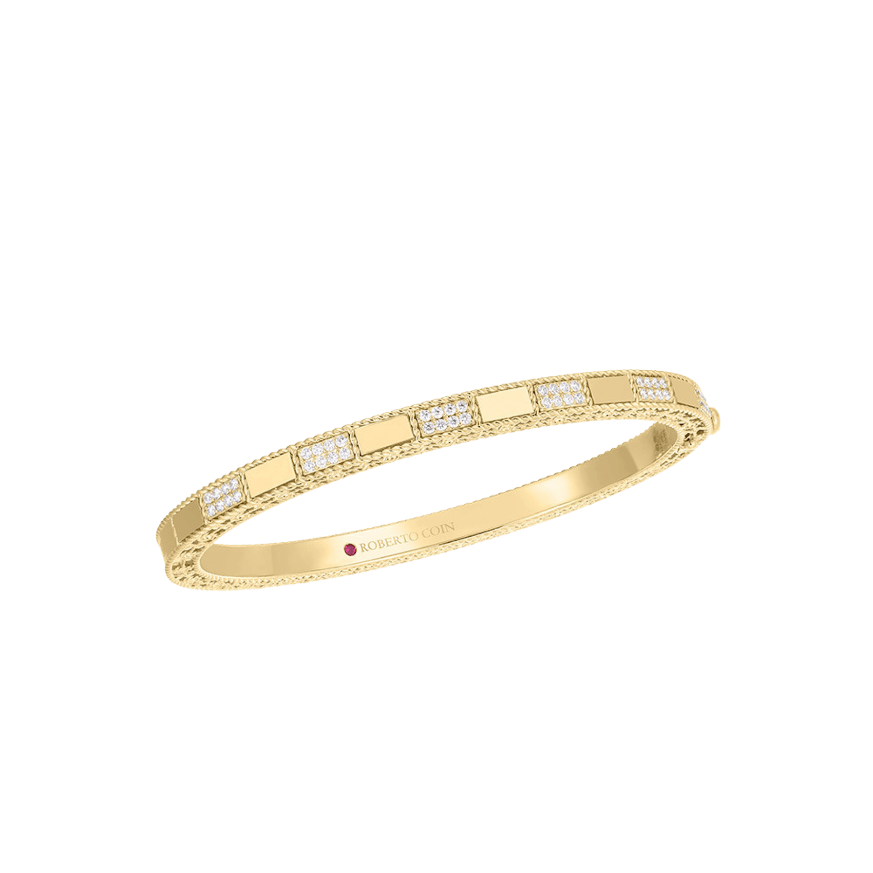 Vertical 18K Yellow Gold Mosaic Diamond Bangle