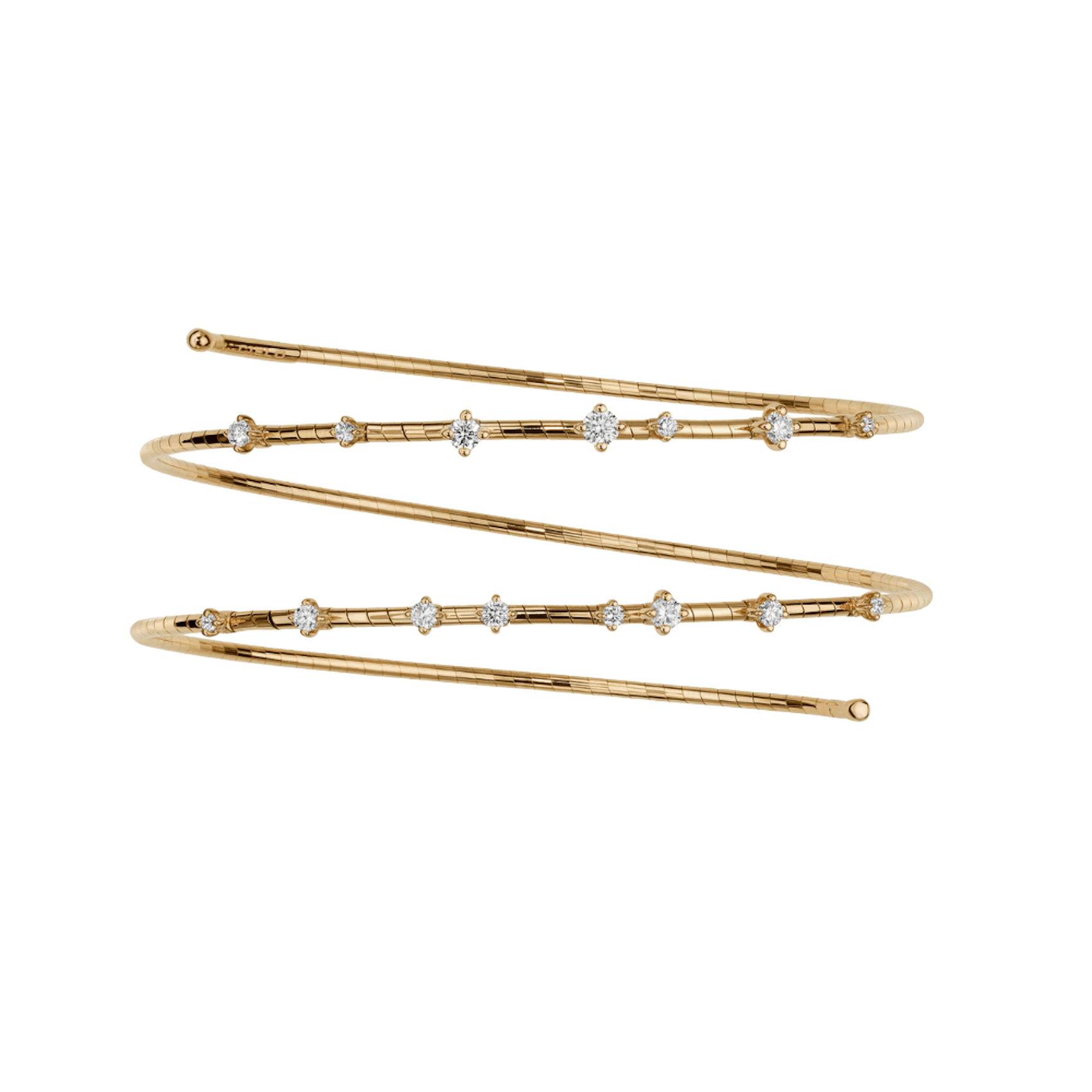 Vertical 18K Yellow Gold 2 Row Spiral Diamond Bracelet
