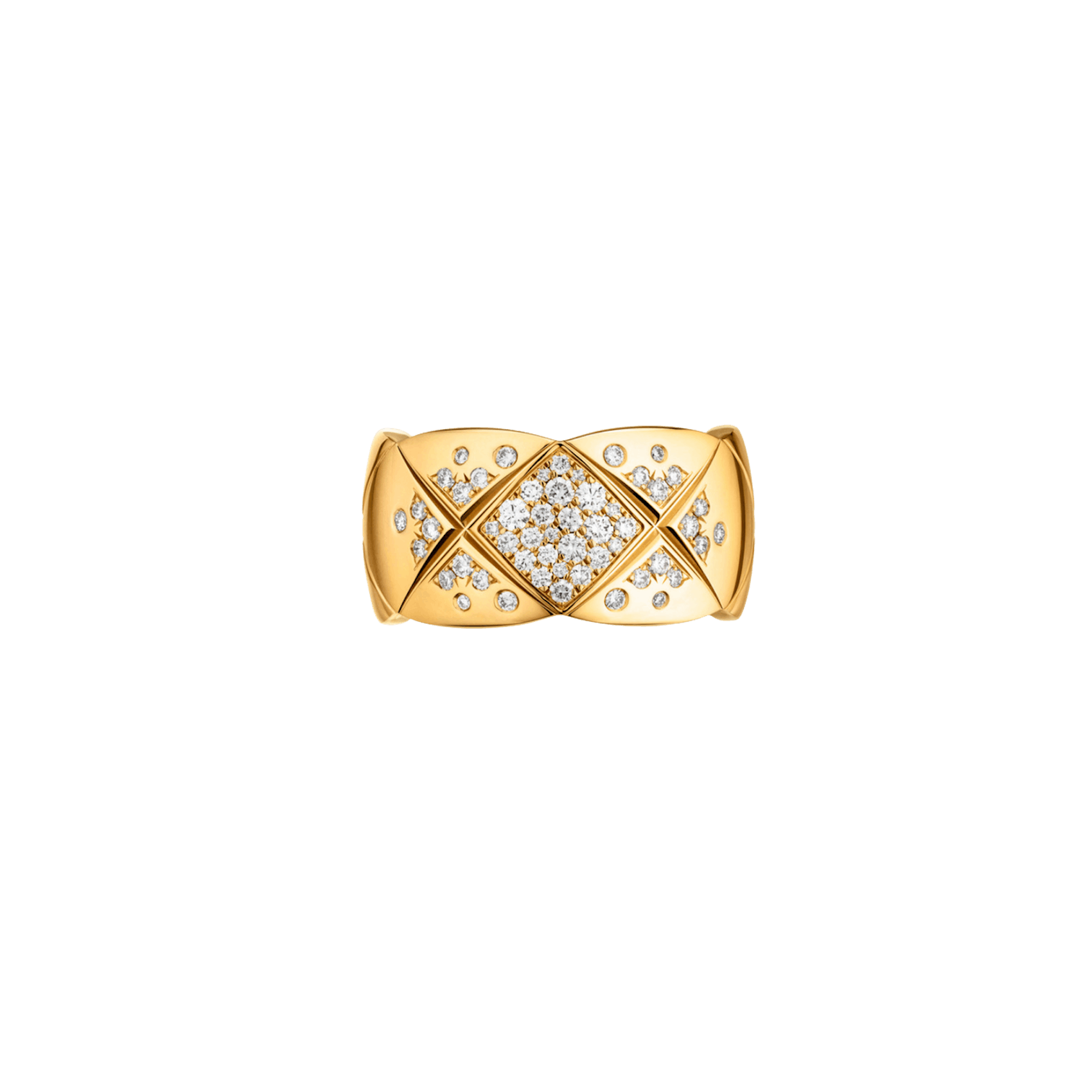 Vertical 18K Yellow Gold Coco Crush Quilted Diamond Large Ring