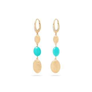 Vertical 18K Yellow Gold Siviglia Diamond and Turquoise Drop Earrings