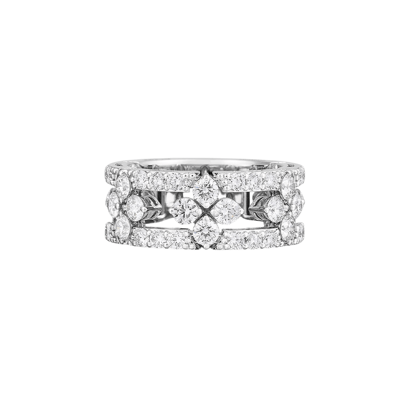 Vertical 18K White Gold Love in Verona Diamond Pave Open Frame Ring