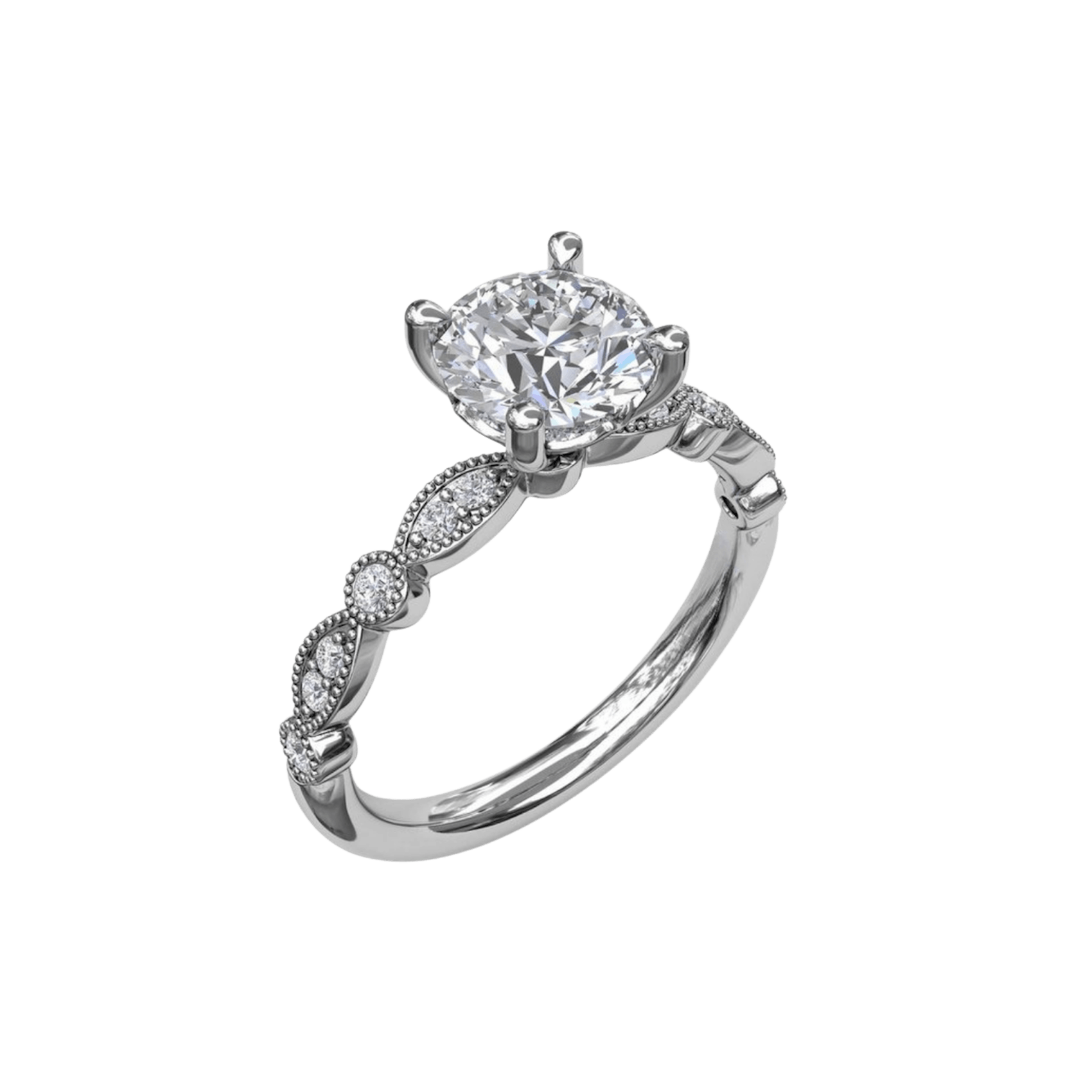 Vertical The 1916 Company Collection Classic Diamond Engagement Ring with Detailed Milgrain Band S3040