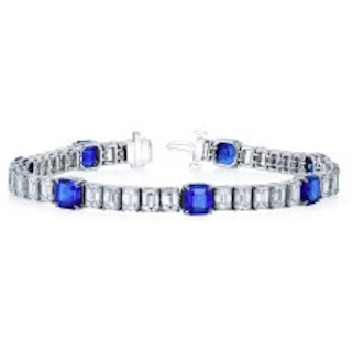 Vertical Platinum Emerald Diamond and Cushion Blue Sapphire Bracelet