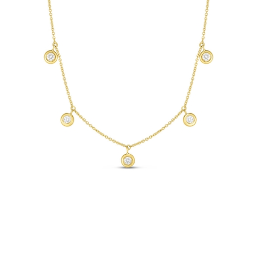 Vertical 18K Yellow Gold Diamonds By The Inch Dangling Five Station Necklace