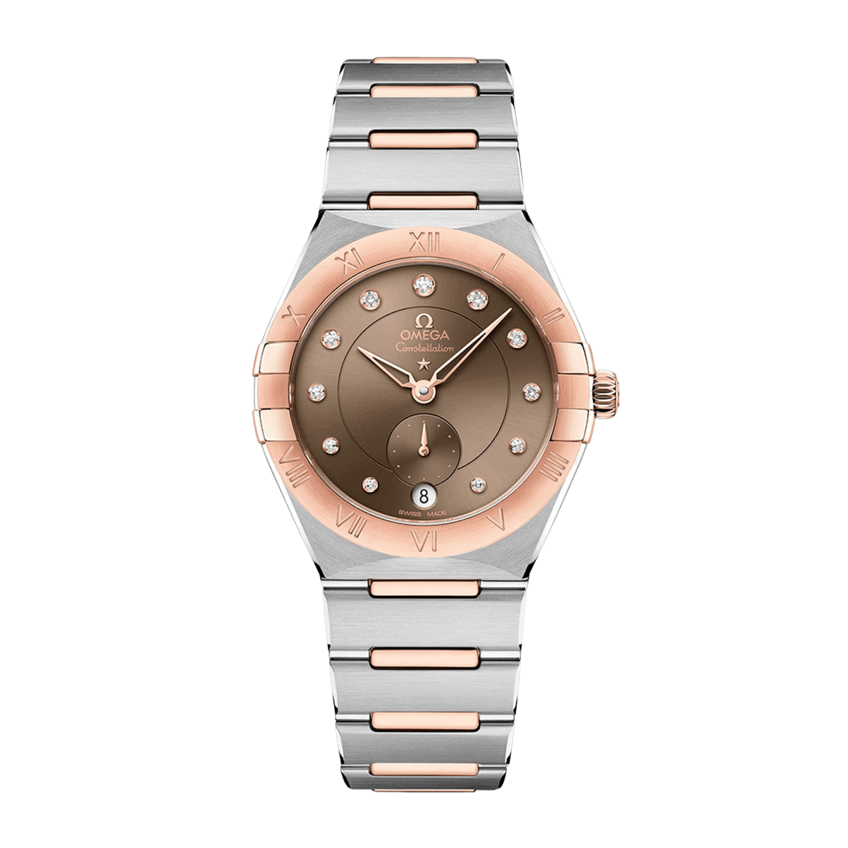 Vertical Omega Constellation Small Seconds 18K Sedna Gold & Steel 34mm 131.20.34.20.63.001