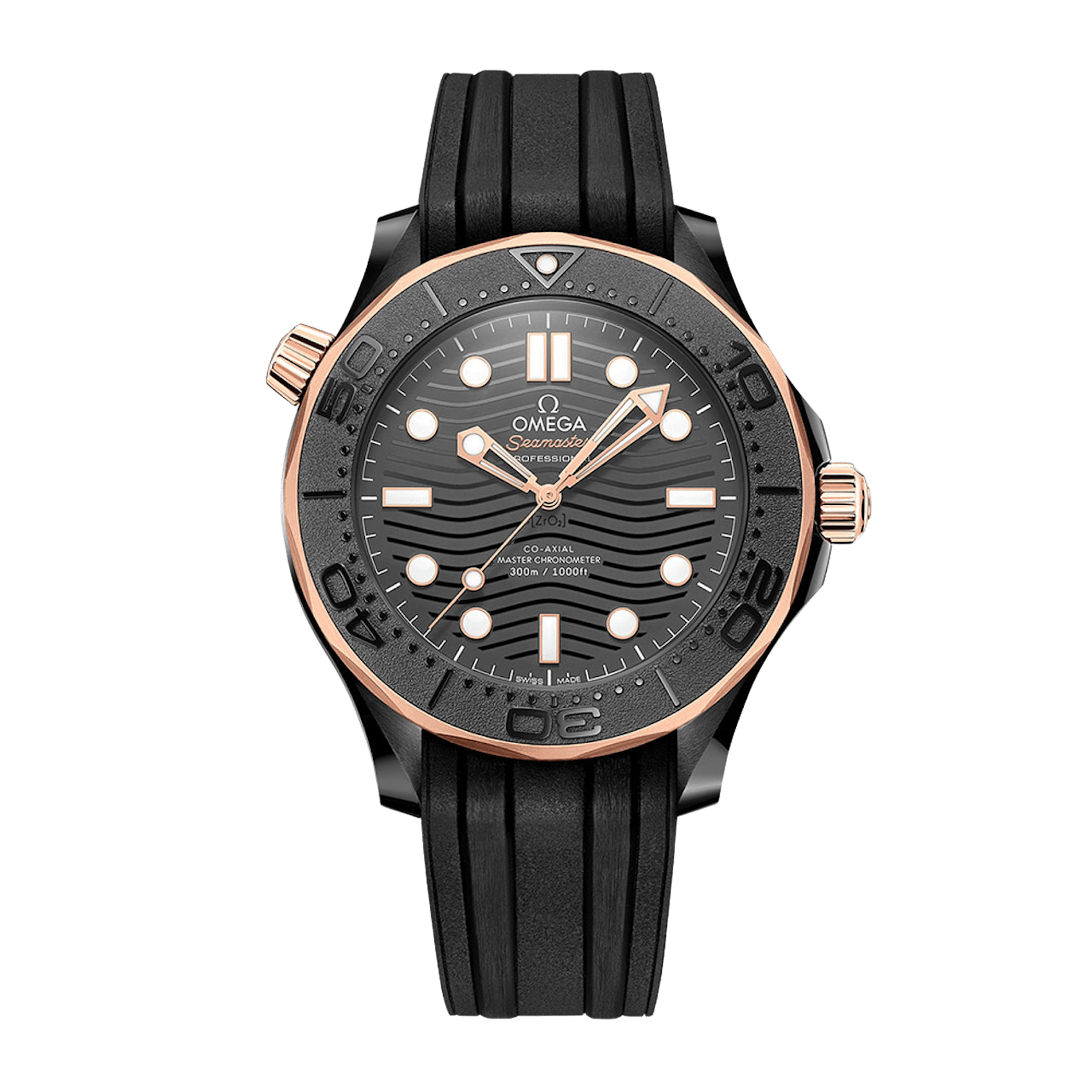 Vertical Omega Seamaster Diver 300M Black Ceramic & 18K Sedna Gold 43.5mm 210.62.44.20.01.001