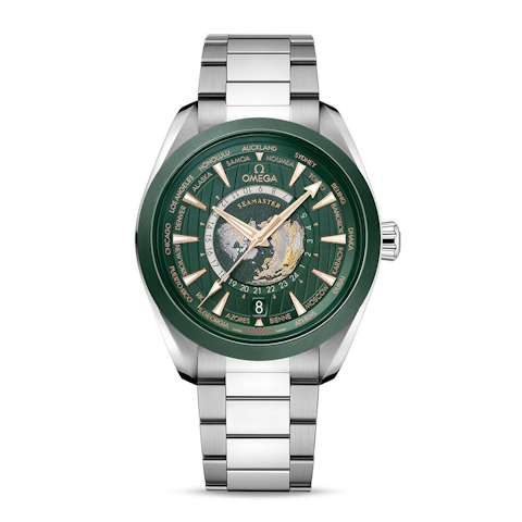 Vertical Omega Seamaster Aqua Terra 150M Worldtimer GMT 43mm 220.30.43.22.10.001