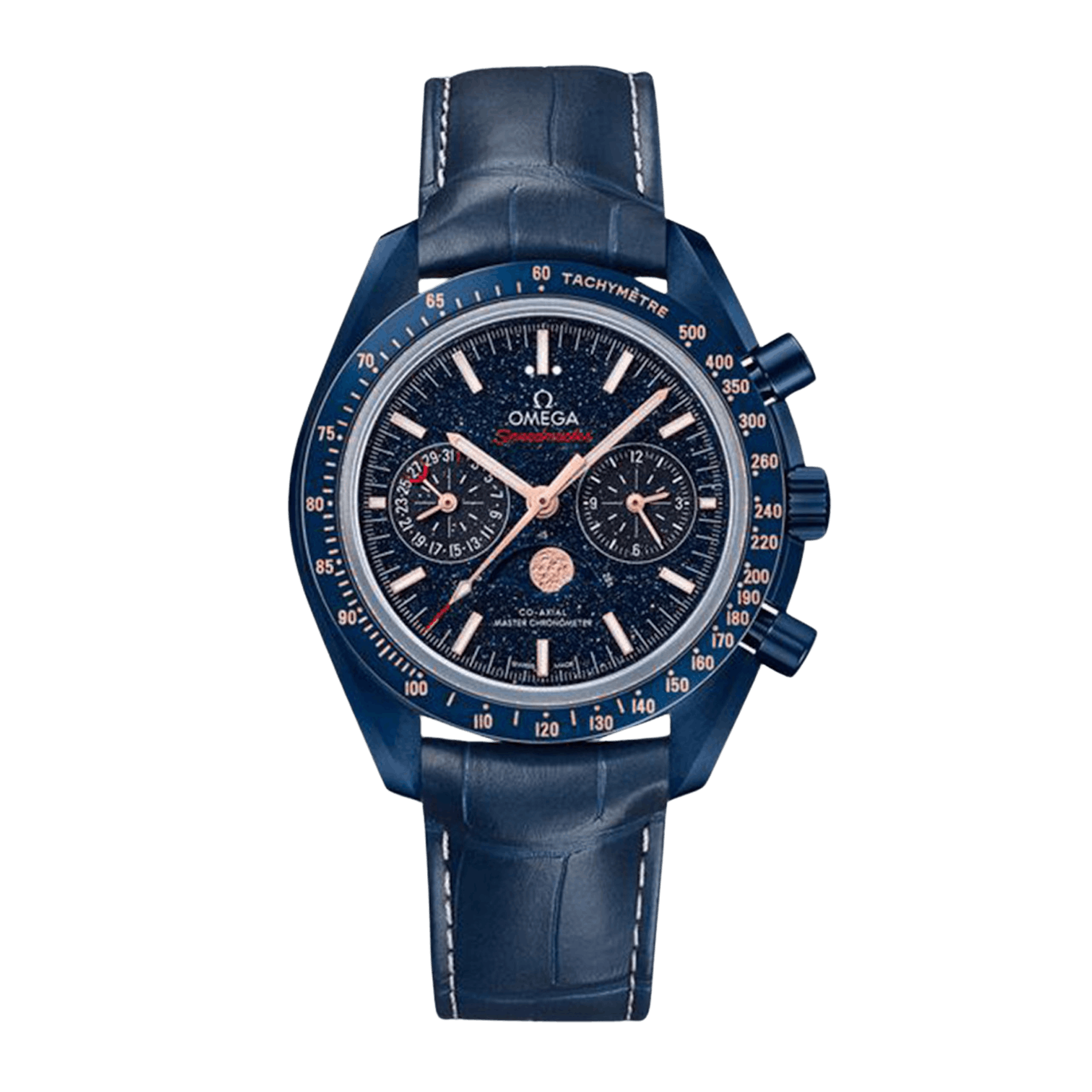 Vertical Omega Speedmaster Moonphase Blue Side of the Moon 44.25mm 304.93.44.52.03.002