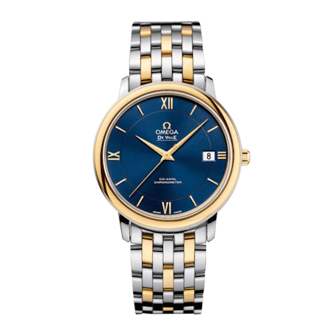 Vertical Omega De Ville Prestige 18K Yellow Gold & Steel 36.8mm 424.20.37.20.03.001