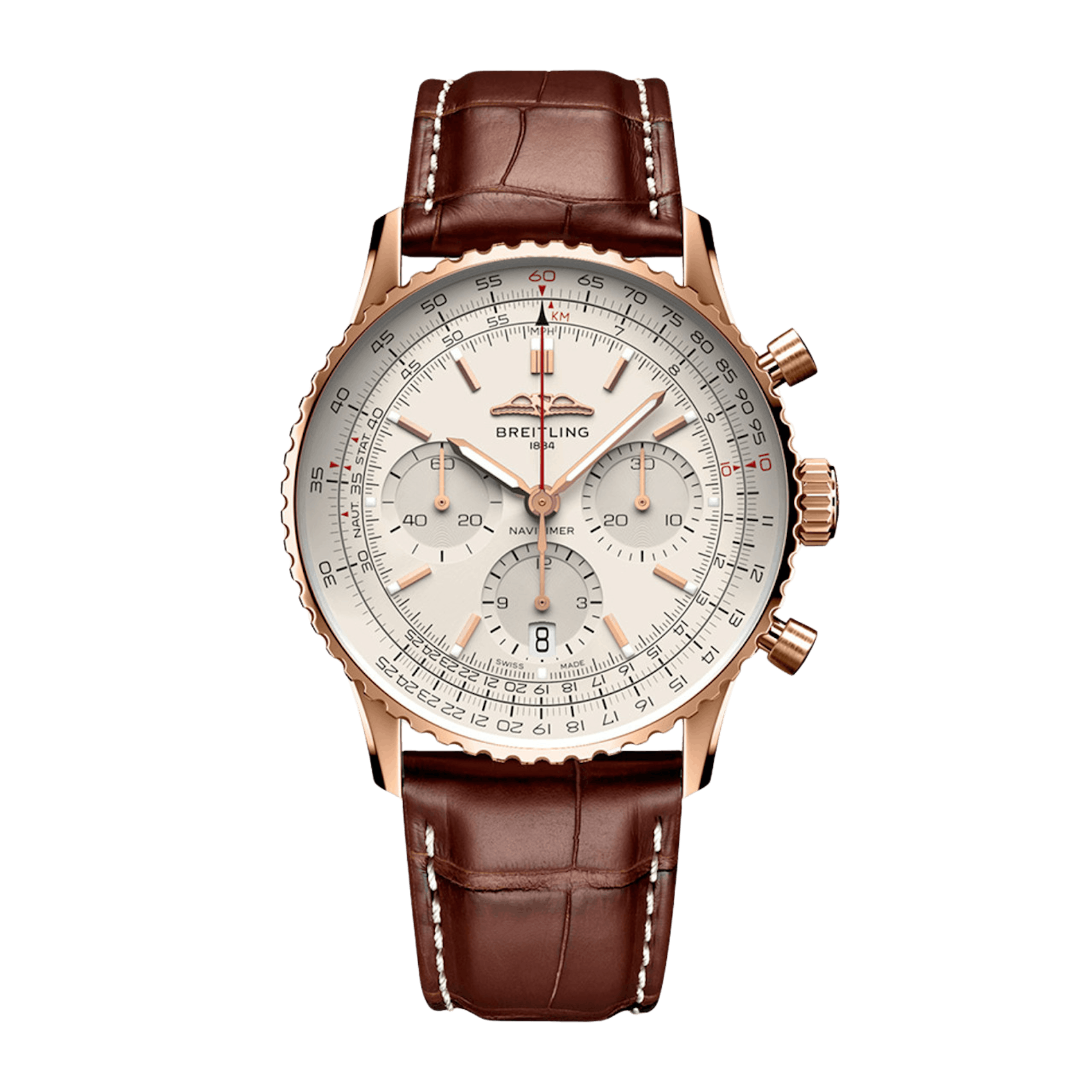 Vertical Breitling Navitimer 41 B01 Automatic Chronograph 18K Rose Gold RB0139211G1P1