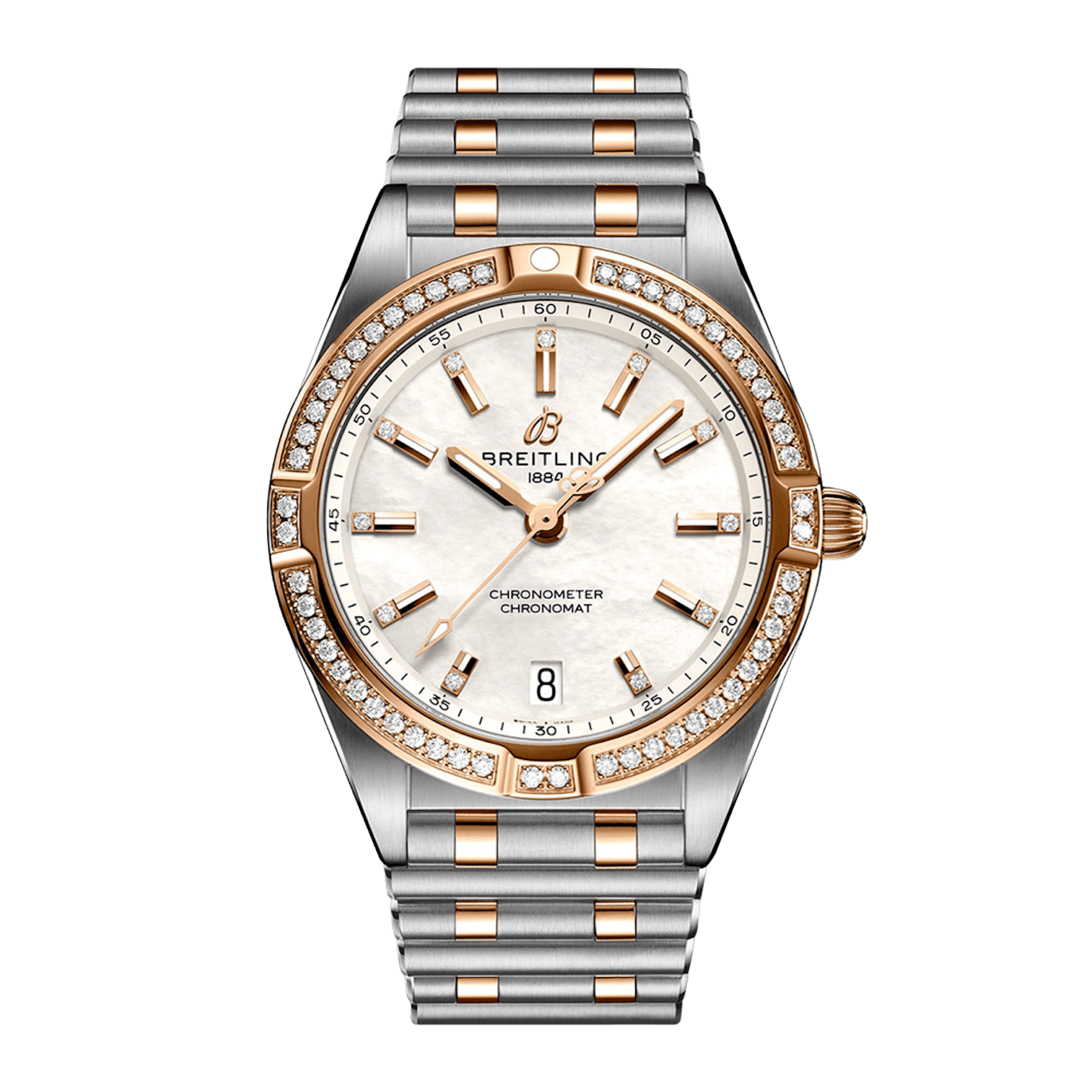 Vertical Breitling Chronomat 32 Quartz 18K Rose Gold & Steel U77310591A2U1